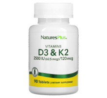 NaturesPlus, Vitamins D3 & K2, 90 Tablets