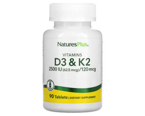NaturesPlus, Vitamins D3 & K2, 90 Tablets NaturesPlus, Vitamins D3 & K2, 90 Tablets