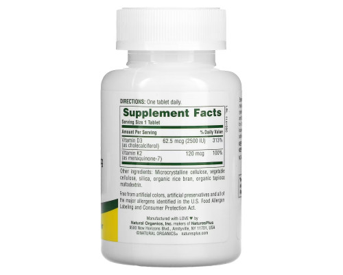 NaturesPlus, Vitamins D3 & K2, 90 Tablets NaturesPlus, Vitamins D3 & K2, 90 Tablets