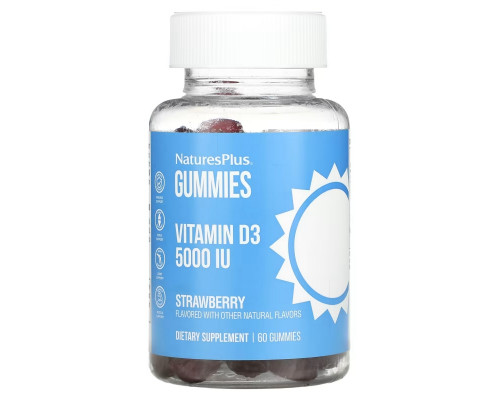 NaturesPlus, Vitamin D3 Gummies, Strawberry, 5,000 IU, 60 Gummies NaturesPlus, Vitamin D3 Gummies, Strawberry, 5,000 IU, 60 Gummies