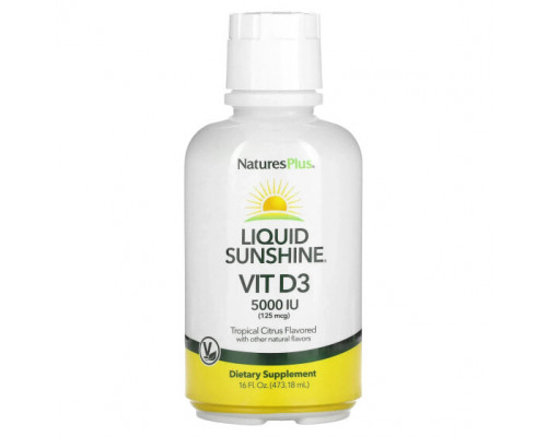 Витамин D NaturesPlus, Liquid Sunshine, витамин D3, тропические цитрусы, 125 мкг (5000 МЕ), 473,18 мл (16 жидк. Унций) Витамин D NaturesPlus, Liquid Sunshine, витамин D3, тропические цитрусы, 125 мкг (5000 МЕ), 473,18 мл (16 жидк. Унций)