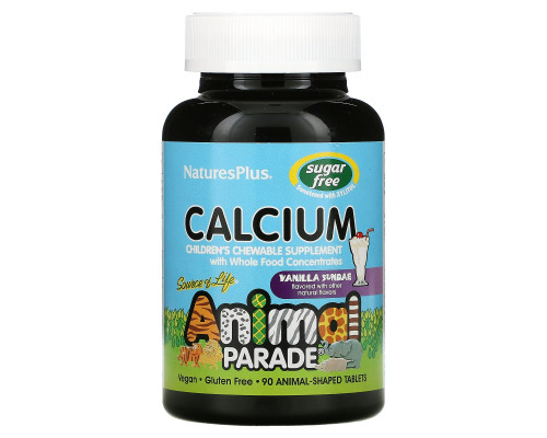 Nature's Plus, Источник Жизни, парад животных, кальций, без сахара, натуральный вкус ванильного мороженого, 90 жевательных таблеток