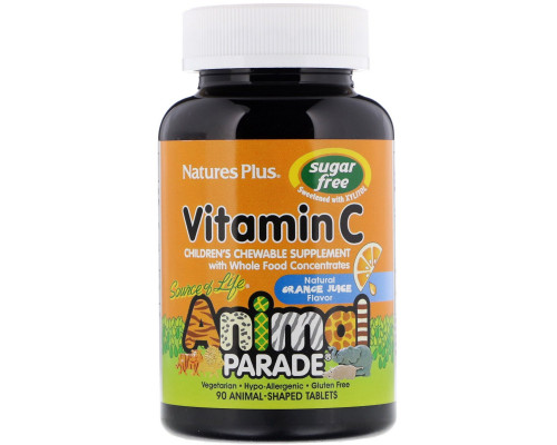 Nature's Plus, Source of Life, Animal Planet, витамин C, не содержит сахара, с ароматом апельсинового сока, 90 животных Nature's Plus, Source of Life, Animal Planet, витамин C, не содержит сахара, с ароматом апельсинового сока, 90 животных