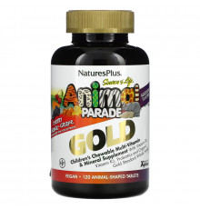 Nature's Plus, Парад зверей Gold от Source of Life, мультивитаминная жевательная добавка для детей с минералами, ассорти из натуральных ароматизаторов, 120 таблеток в форме животных