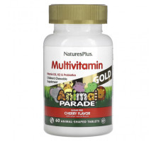 Витаминно-минеральные комплексы NaturesPlus, Source of Life, Animal Parade Gold, жевательные мультивитамины с микроэлементами для детей, со вкусом вишни, 60 таблеток в форме животных
