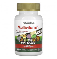 Витаминно-минеральные комплексы NaturesPlus, Source of Life, Animal Parade Gold, жевательные мультивитамины с микроэлементами для детей, со вкусом вишни, 60 таблеток в форме животных