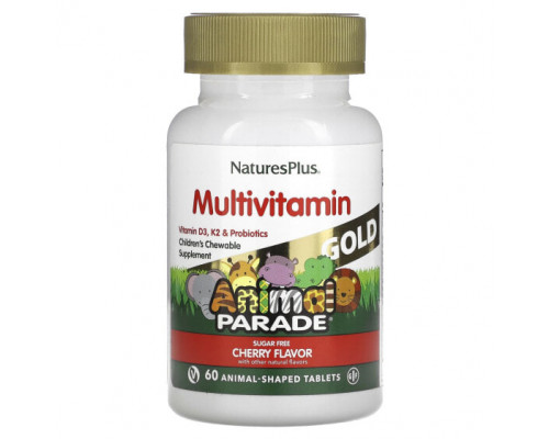 Витаминно-минеральные комплексы NaturesPlus, Source of Life, Animal Parade Gold, жевательные мультивитамины с микроэлементами для детей, со вкусом вишни, 60 таблеток в форме животных Витаминно-минеральные комплексы NaturesPlus, Source of Life, Animal Parade Gold, жевательные мультивитамины с микроэлементами для детей, со вкусом вишни, 60 таблеток в форме животных