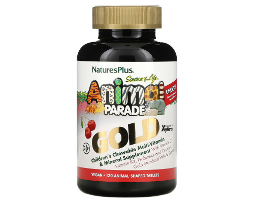 Nature's Plus, Source of Life Animal Parade Gold, Children's Chewable Multi-Vitamin & Mineral Supplement, Natural Cherry Flavor, 120 Animal-Shaped Tablets