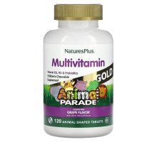 Nature's Plus, Source of Life Animal Parade, Gold, Children's Chewable Multi-Vitamin & Mineral Supplement, Natural Grape Flavor, 120 Animal-Shaped Tablets