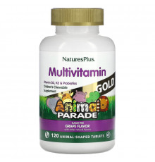 Nature's Plus, Source of Life Animal Parade, Gold, Children's Chewable Multi-Vitamin & Mineral Supplement, Natural Grape Flavor, 120 Animal-Shaped Tablets
