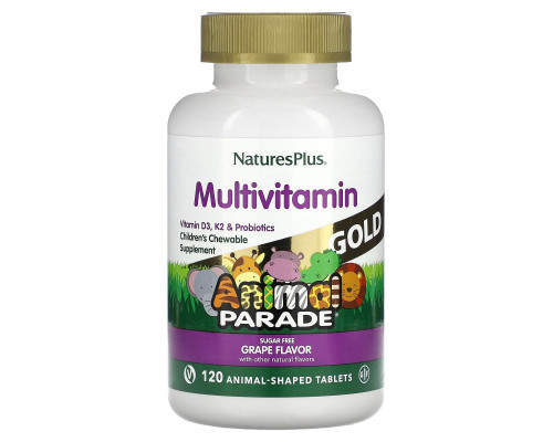 Nature's Plus, Source of Life Animal Parade, Gold, Children's Chewable Multi-Vitamin & Mineral Supplement, Natural Grape Flavor, 120 Animal-Shaped Tablets Nature's Plus, Source of Life Animal Parade, Gold, Children's Chewable Multi-Vitamin & Mineral Supplement, Natural Grape Flavor, 120 Animal-Shaped Tablets
