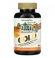 Nature's Plus, Источник жизни, Золотое шествие животных, Жевательный комплекс мультивитаминов и минералов для детей с натуральным вкусом апельсина, 120 животных