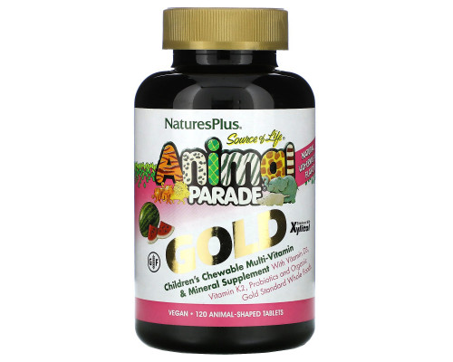 Nature's Plus, Source of Life, Animal Parade Gold, Children's Chewable Multi-Vitamin & Mineral, Watermelon, 120 Animal-Shaped Tablets Nature's Plus, Source of Life, Animal Parade Gold, Children's Chewable Multi-Vitamin & Mineral, Watermelon, 120 Animal-Shaped Tablets