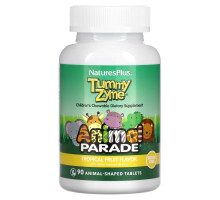 Nature's Plus, Source of Life, Animal Parade, детские жевательные конфеты Tummy Zyme, со вкусом природных тропических фруктов, 90 конфет