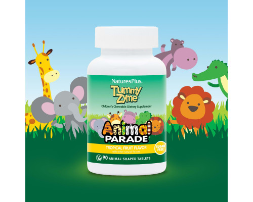 Nature's Plus, Source of Life, Animal Parade, детские жевательные конфеты Tummy Zyme, со вкусом природных тропических фруктов, 90 конфет Nature's Plus, Source of Life, Animal Parade, детские жевательные конфеты Tummy Zyme, со вкусом природных тропических фруктов, 90 конфет
