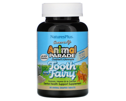 Nature's Plus, Source of Life, Animal Parade, Tooth Fairy, Детские жевательные таблетки, натуральный вкус ванили, 90 таблеток в форме животных Nature's Plus, Source of Life, Animal Parade, Tooth Fairy, Детские жевательные таблетки, натуральный вкус ванили, 90 таблеток в форме животных