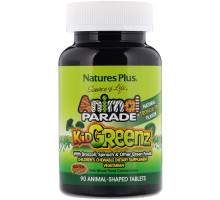 Nature's Plus, Источник жизни, Таблетки для детей в форме животных из зеленых овощей, Натуральный вкус тропических фруктов, 90 животных