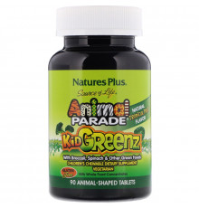 Nature's Plus, Источник жизни, Таблетки для детей в форме животных из зеленых овощей, Натуральный вкус тропических фруктов, 90 животных