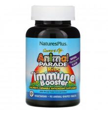 Nature's Plus, Источник жизни, Жевательные таблетки для детей для защиты иммунитета со вкусом тропических ягод, 90 животных