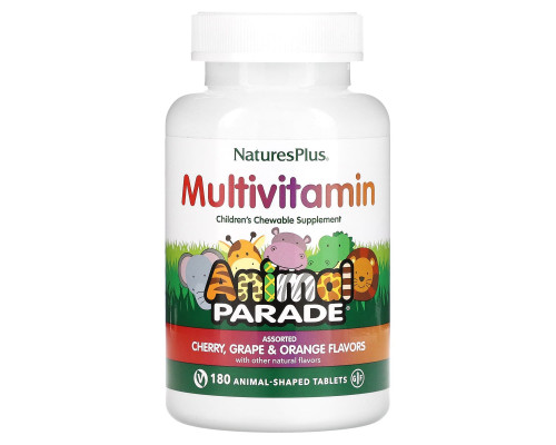 Nature's Plus, Animal Parade, Children's Chewable Multi-Vitamin and Mineral, Assorted Flavors, 180 Animal-Shaped Tablets Nature's Plus, Animal Parade, Children's Chewable Multi-Vitamin and Mineral, Assorted Flavors, 180 Animal-Shaped Tablets