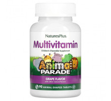 Витаминно-минеральные комплексы NaturesPlus, Source of Life, Animal Parade, жевательные мультивитамины с микроэлементами для детей, со вкусом винограда, 90 таблеток в форме животных