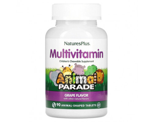 Витаминно-минеральные комплексы NaturesPlus, Source of Life, Animal Parade, жевательные мультивитамины с микроэлементами для детей, со вкусом винограда, 90 таблеток в форме животных Витаминно-минеральные комплексы NaturesPlus, Source of Life, Animal Parade, жевательные мультивитамины с микроэлементами для детей, со вкусом винограда, 90 таблеток в форме животных