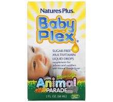 Nature's Plus, Source of Life, Animal Parade, Baby Plex, жидкие мультивитаминные капли без сахара, с натуральным вкусом апельсина, 2 жидкие унции (60 мл)