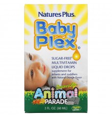Nature's Plus, Source of Life, Animal Parade, Baby Plex, жидкие мультивитаминные капли без сахара, с натуральным вкусом апельсина, 2 жидкие унции (60 мл)
