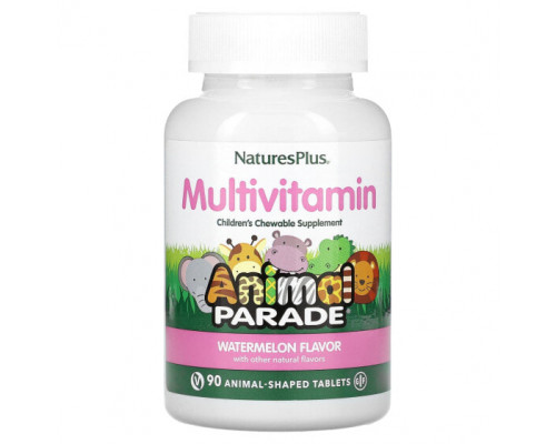 Детское здоровье NaturesPlus, Animal Parade, мультивитаминная добавка для детей, арбуз, 90 таблеток в форме животных