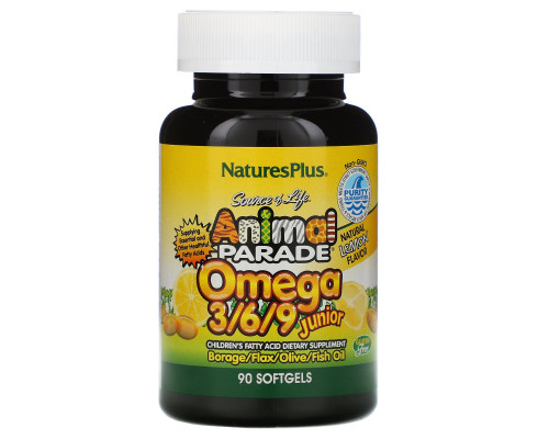 Nature's Plus, Источник жизни, Парад животных, Омега 3/6/9 для детей, Натуральный лимонный вкус, 90 желатиновых капсул Nature's Plus, Источник жизни, Парад животных, Омега 3/6/9 для детей, Натуральный лимонный вкус, 90 желатиновых капсул