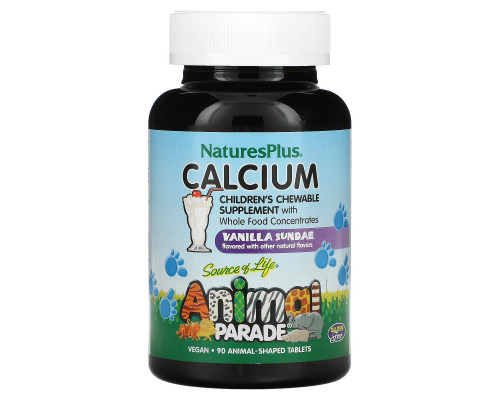 Nature's Plus, Источник жизни, Жевательные таблетки для детей с кальцием с ванильным вкусом, 90 животных Nature's Plus, Источник жизни, Жевательные таблетки для детей с кальцием с ванильным вкусом, 90 животных