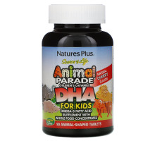 Nature's Plus, Источник жизни, DHA для детей, детские жевательные конфеты "Шествие животных", с натуральным вишневым вкусом, 90 штук