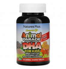 Nature's Plus, Источник жизни, DHA для детей, детские жевательные конфеты "Шествие животных", с натуральным вишневым вкусом, 90 штук