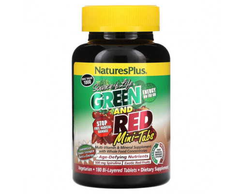 Зелень и зеленые овощи NaturesPlus, Source of Life, зеленые и красные мини-таблетки, 180 двухслойных таблеток Зелень и зеленые овощи NaturesPlus, Source of Life, зеленые и красные мини-таблетки, 180 двухслойных таблеток