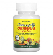 Витаминно-минеральные комплексы NaturesPlus, Source of Life, оригинальные мини-таблетки, добавка с мультивитаминами, минералами и концентратом цельных продуктов, 90 таблеток