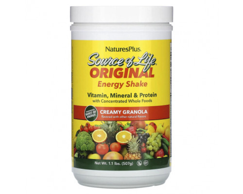 Растительный протеин NaturesPlus, Source of Life, Original Energy Shake, кремовая гранола, 507 г (1,1 фунта) Растительный протеин NaturesPlus, Source of Life, Original Energy Shake, кремовая гранола, 507 г (1,1 фунта)