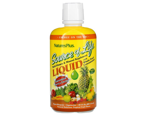 NaturesPlus, Source of Life, жидкая мультивитаминная и минеральная добавка с концентратами цельных продуктов, со вкусом тропических фруктов, 887,10 мл (30 жидк. унций) NaturesPlus, Source of Life, жидкая мультивитаминная и минеральная добавка с концентратами цельных продуктов, со вкусом тропических фруктов, 887,10 мл (30 жидк. унций)
