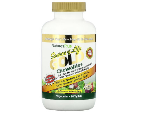 NaturesPlus, Source of Life, Gold Chewables, Delicious Tropical Fruit Flavor, 90 Tablets NaturesPlus, Source of Life, Gold Chewables, Delicious Tropical Fruit Flavor, 90 Tablets