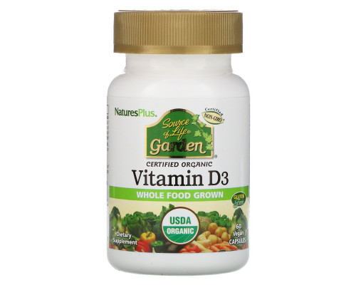 Nature's Plus, Nature's Plus, Source of Life, Garden, витамин D3, 60 вегетарианских капсул Nature's Plus, Nature's Plus, Source of Life, Garden, витамин D3, 60 вегетарианских капсул