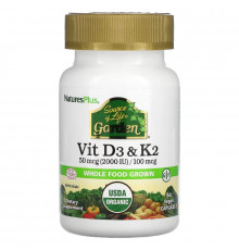 NaturesPlus, Source of Life Garden, Vit D3 & K2, 60 Vegan Capsules