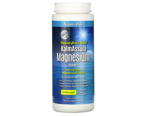 Nature's Plus, Магний в виде порошка KalmAssure, Без ароматизаторов, 400 мг, 0,80 фунта (360 г) Nature's Plus, Магний в виде порошка KalmAssure, Без ароматизаторов, 400 мг, 0,80 фунта (360 г)