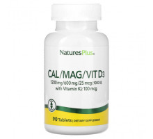 Кальций NaturesPlus, Cal / Mag / Vit D3 с витамином K2`` 90 таблеток