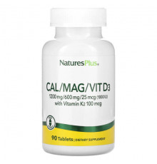 Кальций NaturesPlus, Cal / Mag / Vit D3 с витамином K2`` 90 таблеток