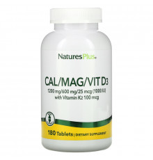 Nature's Plus, Кальций, магний и витамин D3, с витамином K2, 180 таблеток