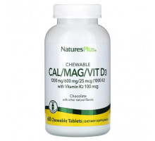 Кальций NaturesPlus, Жевательные таблетки Cal / Mag / Vit D3, шоколад, 60 жевательных таблеток