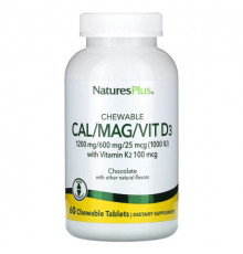 Кальций NaturesPlus, Жевательные таблетки Cal / Mag / Vit D3, шоколад, 60 жевательных таблеток