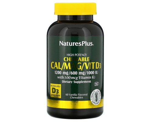 Nature's Plus, Кальций / Магний / Вит D3, со вкусом ванили, 60 жевательных таблеток Nature's Plus, Кальций / Магний / Вит D3, со вкусом ванили, 60 жевательных таблеток