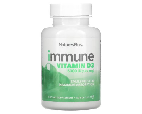 NaturesPlus, Immune Vitamin D3, 125 mcg (5,000 IU), 60 Softgels NaturesPlus, Immune Vitamin D3, 125 mcg (5,000 IU), 60 Softgels