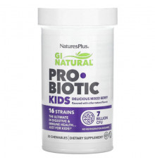 Детское здоровье NaturesPlus, GI Natural Probiotic Kids, детские пробиотики, ягодный вкус, 7 миллиардов КОЕ, 30 жевательных таблеток