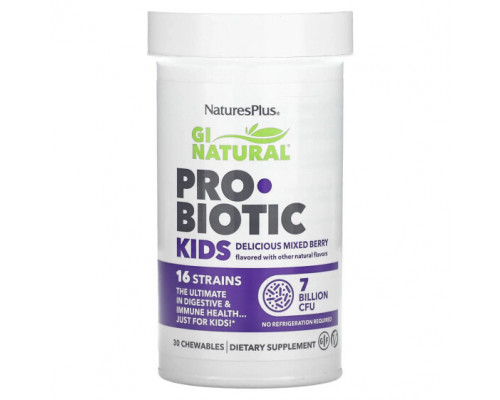 Детское здоровье NaturesPlus, GI Natural Probiotic Kids, детские пробиотики, ягодный вкус, 7 миллиардов КОЕ, 30 жевательных таблеток Детское здоровье NaturesPlus, GI Natural Probiotic Kids, детские пробиотики, ягодный вкус, 7 миллиардов КОЕ, 30 жевательных таблеток